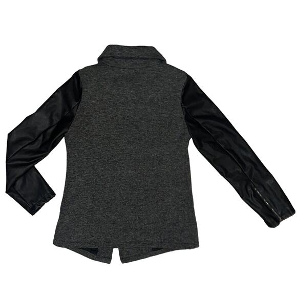 Fabletics Women's Milano Coat Large Gray Black Faux Leather Zip Sleeves Jacket - Picture 9 of 11